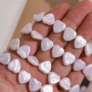 Wholesale 16 inches 11-12mm White Side Drilled Heart Pearls Loose Strand