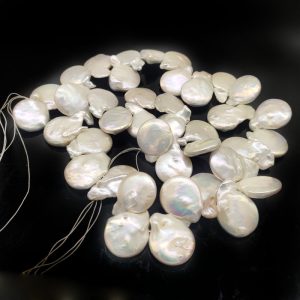 16 inches 16-20mm Natural White Side Drilled Large Coin Pearls Loose Strand
