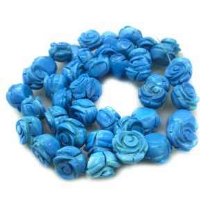 16 inches 8-9mm Flower Carved Blue Turquoise Beads Loose Strand