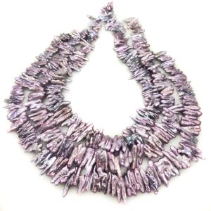 16 inches 20-30mm Violet Natural Stick Shaped Side Drilled Baroque Biwa Pearls Loose Strand