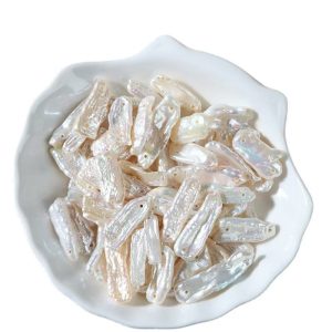 Wholesale 8-30mm White Double Hole Flat Rectangle Long Biwa Pearl