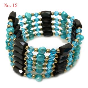 36 inches Blue Natural Pearl & Crystal Beaded Multifunctional Magnetic Bracelet