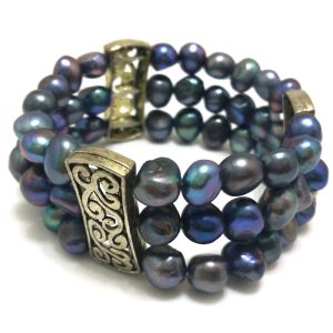 7.5 inches 3 rows 8-9mm Black Natural Nugget Pearl Bracelet