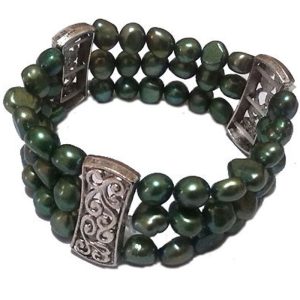 7.5 inches 3 rows 8-9mm Green Natural Nugget Pearl Bracelet