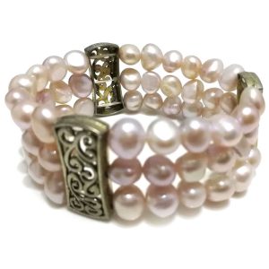 7.5 inches 3 rows 8-9mm Coffee Natural Nugget Pearl Bracelet
