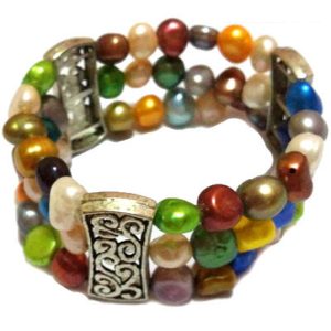 7.5 inches 3 rows 8-9mm Coffee Natural Nugget Pearl Bracelet