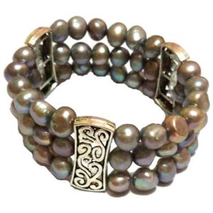 7.5 inches 3 rows 8-9mm Silver Gray Natural Nugget Pearl Bracelet