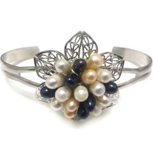 7.5-8 inches 5-6mm Natural Double Color Rice Cluster Pearl Cuff Bangle