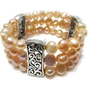 7.5 inches 3 rows 8-9mm Coffee Natural Nugget Pearl Bracelet