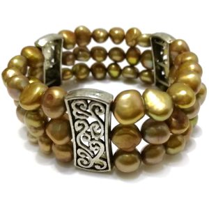 7.5 inches 3 rows 8-9mm Coffee Natural Nugget Pearl Bracelet