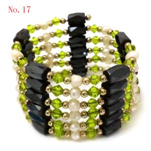 36 inches Green Crystal Beaded & Natural White Pearl Multifunctional Magnetic Bracelet