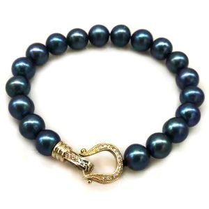 Wholesale 9-11mm Peacock Blue Round Tahitian Pearl Bracelet
