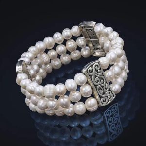 7.5 inches 3 rows 8-9mm Natural White Nugget Pearl Bracelet