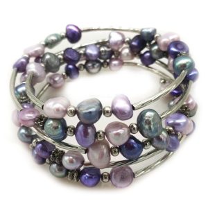 33 inches 7-8mm Purple Natural Baroque Pearl Memory Wire Wrap Bracelet