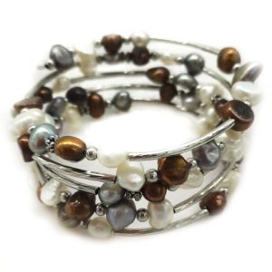 33 inches 7-8mm Natural Colorful Baroque Pearl Memory Wire Wrap Bracelet