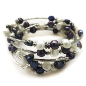 33 inches 7-8mm Natural Double Color Baroque Pearl Memory Wire Wrap Bracelet