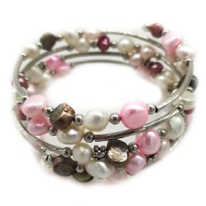 33 inches 7-8mm Natural Triple Color Baroque Pearl Memory Wire Wrap Bracelet