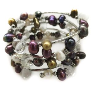 33 inches 7-8mm Multoclor Natural Side Drilled Rice Pearl Memory Wire Wrap Bracelet
