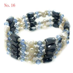 36 inches Blue Crystal Beaded & Natural White Pearl Multifunctional Magnetic Bracelet
