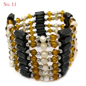 36 inches Yellow Gold Crystal Beaded & Natural White Pearl Multifunctional Magnetic Bracelet