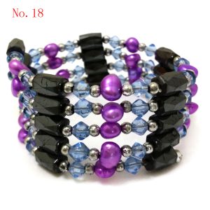 36 inches Blue Crystal Beaded & Purple Natural Pearl Multifunctional Magnetic Bracelet