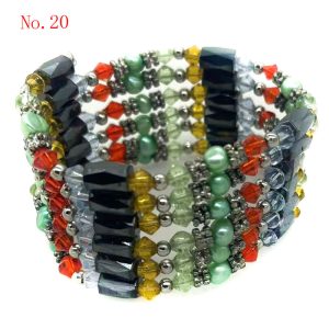 36 inches Multicolor Crystal & Green Natural Pearl Black Magnetic Bracelet