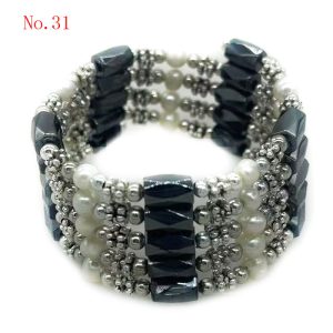 36 inches Natural White Pearl Multifunctional Black Magnetic Bracelet