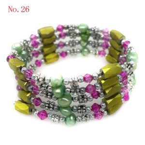 36 inches Cranberry Crystal & Green Natural Pearl Yellow Gold Magnetic Bracelet