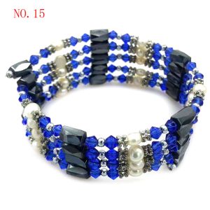 36 inches Blue Crystal Beaded & Natural White Pearl Multifunctional Magnetic Bracelet