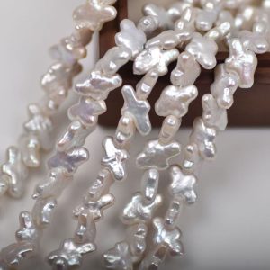 16 inches 9x14mm Natural White Diagonal Drilled Cross Pearls Loose Strand