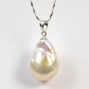 13x15mm Natural White Large Baroque Pearl 925 Sterling Silver Pendent Neklace