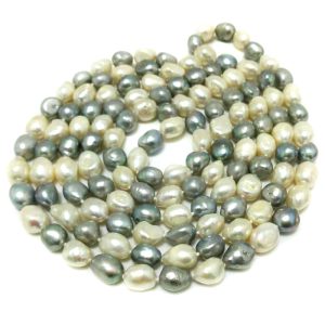 64 inches 11-12mm White and Silver Gray Baroque Pearl Necklace