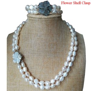 17-18 inches 2 Rows 9-10mm White Baroque Pearl Necklace Set