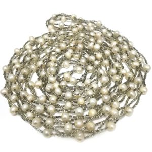 62 inches 6-7mm Natural White Oval Pearl & Seed Bead Long Chain Necklace