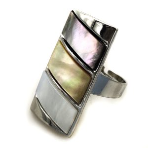 #8 20x30mm Rectangle Natural Mussel Shell Adjustable Gemstone Ring