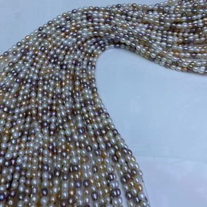 16 inches 3-4mm Natural Multicolor Rice Pearls Loose Strand