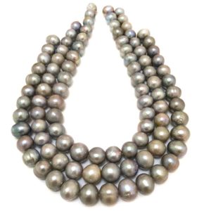 16 inches 11-14mm Silver Gray Natural Round Large Pearls Loose Strand