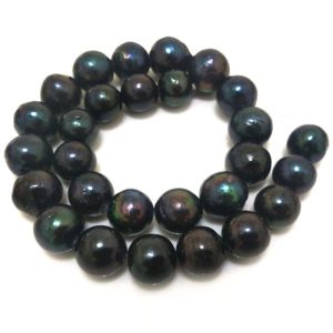 16 inches 14-16mm Large Round Black Natural Edison Pearls Loose Strand