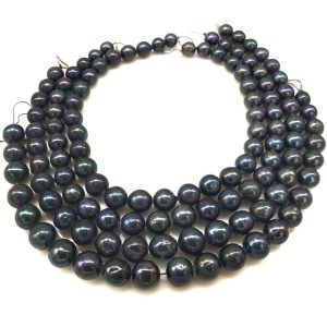 16 inches 11-14mm Black Natural Round Large Edison Pearls Loose Strand