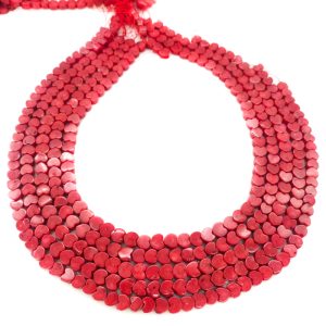 16 inches 4x7mm Heart Carved Red Bamboo Coral Beads Loose Strand