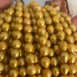 16 inches 11-12mm Yellow Gold Oval Baroque Pearls Loose Strand