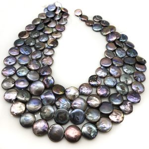 16 inches 16-17mm Large Black Natural Coin Pearls Loose Strand