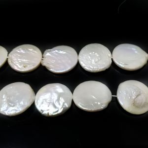 16 inches 15-16mm Natural Center-Drilled White Coin Pearls Loose Strand