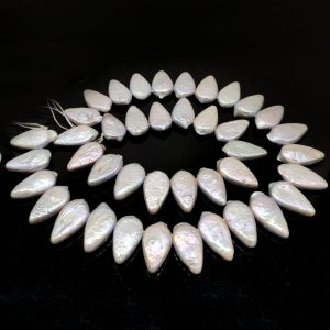 16 inches 10x18mm Silver Gray Natural Side Drilled Seed Pearls Loose Strand