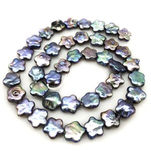 16 inches 10-11mm Black Flat Flower Shaped Coin Pearls Loose Strand