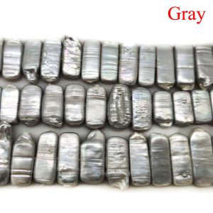 16 inches 10x20mm Silver Gray Natural Rectangular Flat Pearls Loose Strand