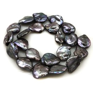 16 inches 15-20mm Black Natural Baroque Keshi Pearls Loose Strand
