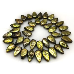 16 inches 10x18mm Green Natural Side Drilled Seed Pearls Loose Strand