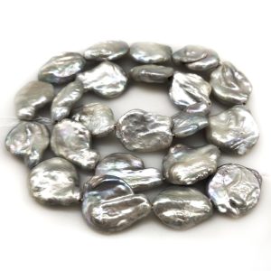 16 inches 15-20mm Silver Gray Natural Baroque Keshi Pearls Loose Strand