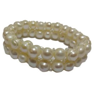 Double Rows 8-9mm Natural White Fresh Water Elastic Pearl Bracelet